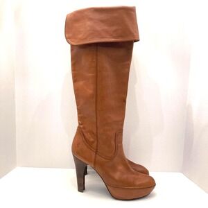 Frye‎ Anna Cuff Pull On Boots Womens 10 M Knee High Heel Brown Leather